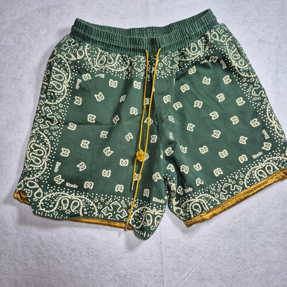 Rhude Bandana Shorts Mens XL Green Paisley Print Satin Lined Streetwear